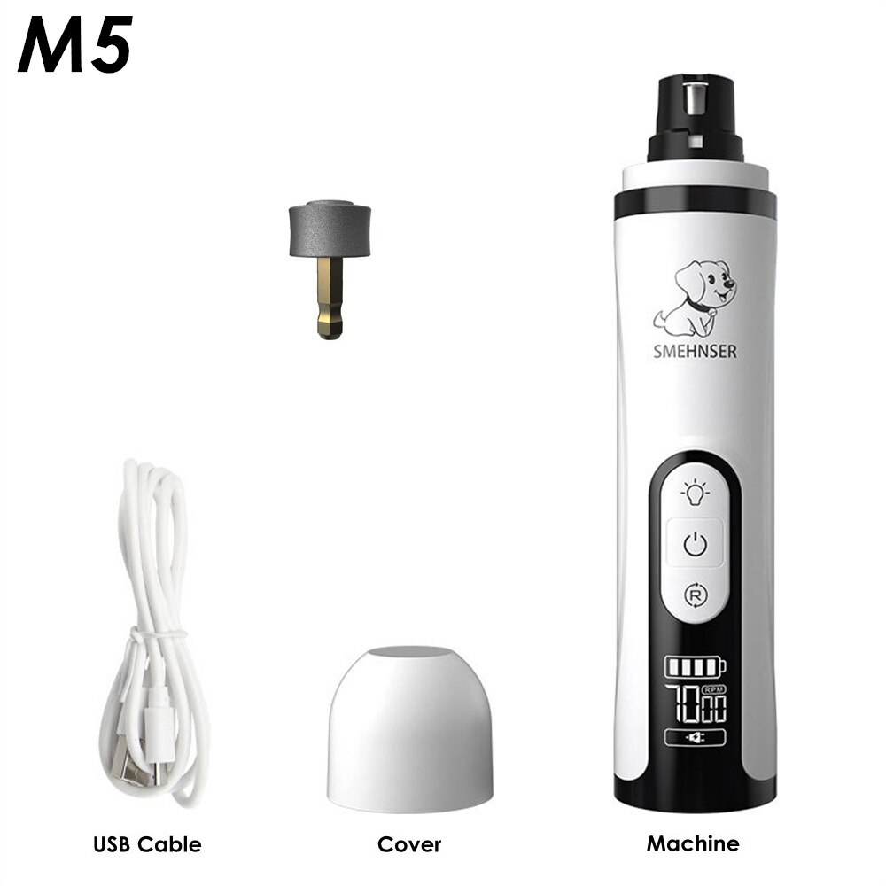 Cortaúñas para perros, cortador eléctrico para perros pequeños y grandes, amoladora de uñas con luz LED, recortador de aseo silencioso para uñas: M5 Add 1 Head
