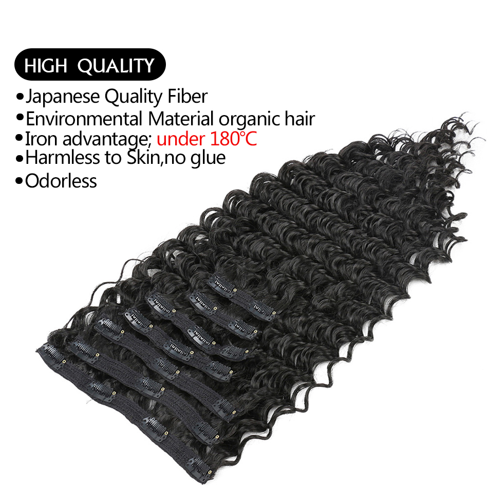 Deep Wave Synthetic Clip In Hair Extensions Double Weft 7 Pieces/Lot Full Head Brown Blonde For Women By BOOMING HAIR