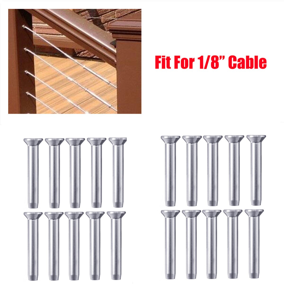 10Pcs Rvs Stemball Swage Hand-Crimp Metalen Post 1/8 "Kabel Reling Schroef