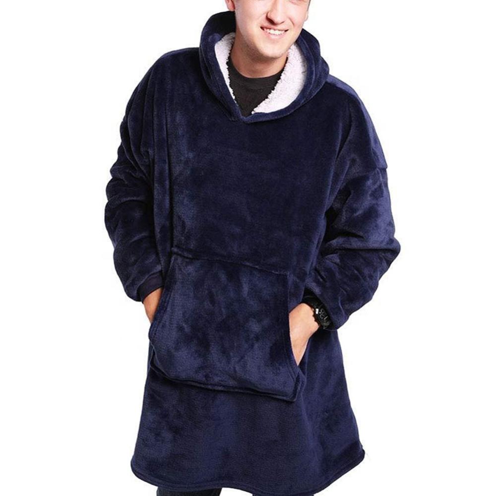 Übergroßen Hoodie Decke Mit Ärmeln Sweatshirt Plaid Winter Vlies Hoody Frauen Tasche Weibliche Mit Kapuze Schweiß Übergröße Femme: Blau