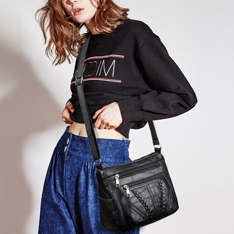 Femmes sac de messager dame épaule sac à bandoulière femme décontracté fermeture éclair en cuir PU sac à main Shopping sac à main maman