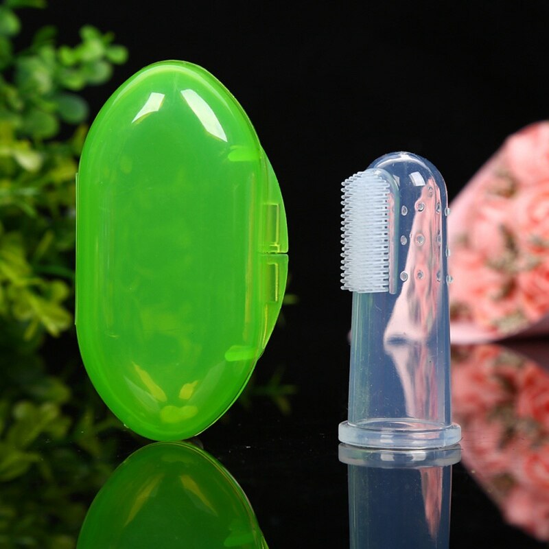 Soins dentaires bébé brosse à dents enfants Silicone doigt brosse clair Massage doux dentition avec boîte pour bébé garçon fille dents: green