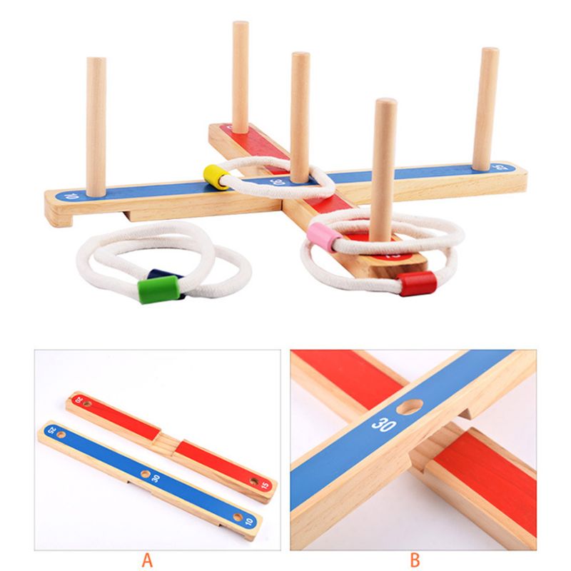 Gadgets GARDEN/OUTDOOR ROPE QUOITS & WOODEN PEGS THROWING GAME Family Pegs And Rope Toss Game