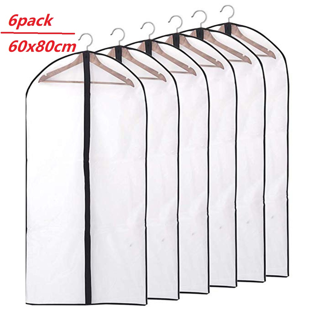 6pcs/set Transparent Clothing Covers Garment Suit Dress Jacket Clothes Coat Dustproof Cover Protector Travel Bag Dust Cover: black 60x80-6pcs