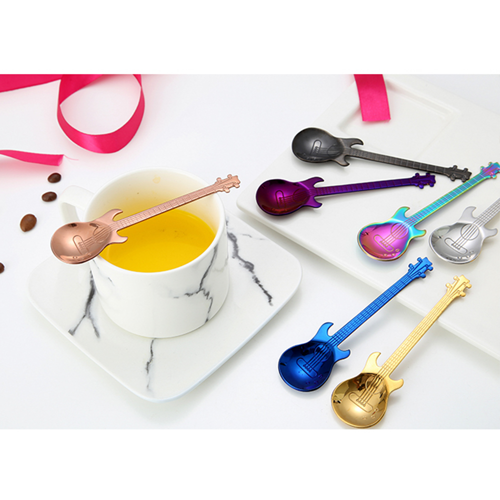 Stainless Steel guitar Spoon Long Handle Home Kitchen Tableware Flatware Ice Cream Dessert Spoons Small Tea Coffee Spoon