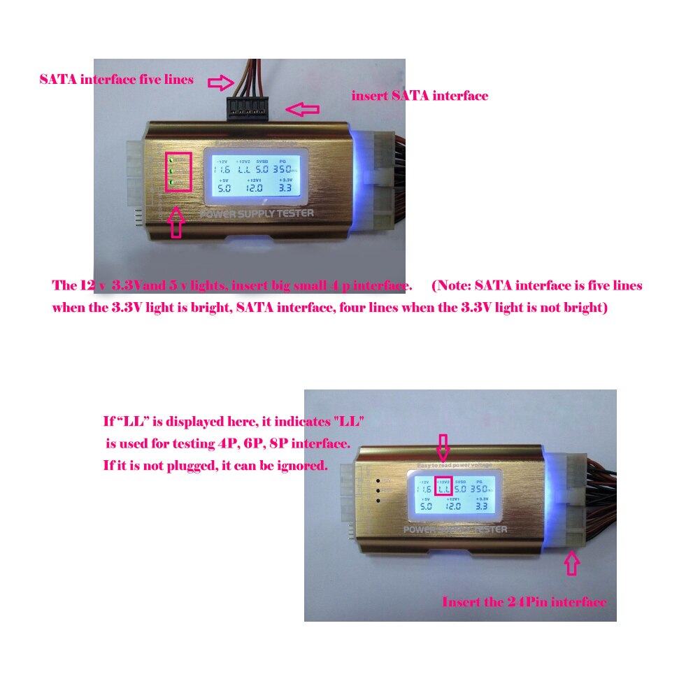 Cyfrowy LCD PC voltageTester 20/24 Szpilka 4 zasilacz ATX BTX ITX dysk twardy SATA dysk twardy PCI-E zasilacz graficzny solidny próbnik napięcia