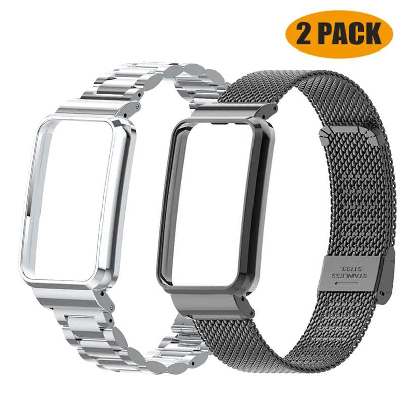 Correa de acero inoxidable para Xiaomi Mi Band 7 Pro, pulsera para reloj inteligente, Protector de caja de Metal, cubierta de pulsera para Mi Band 7 Pro: Ahumado púrpura