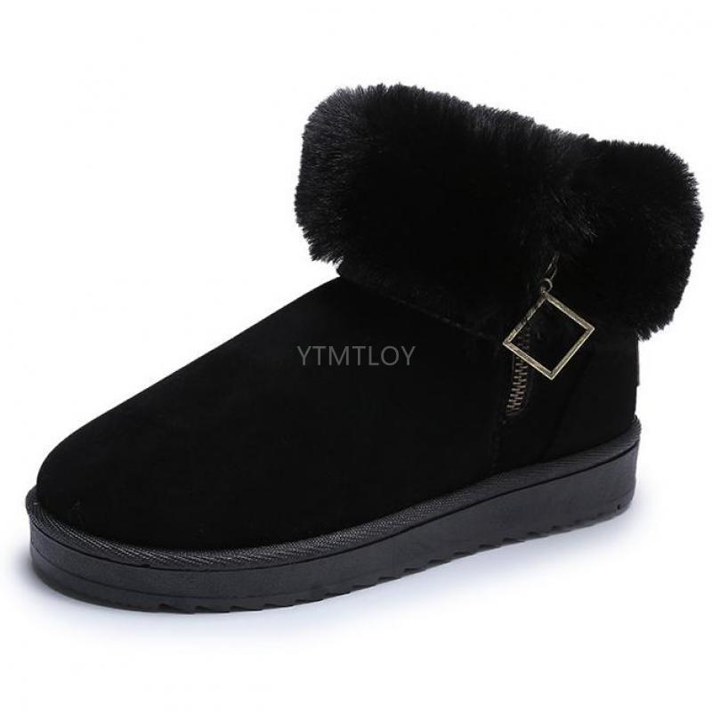 Süße Kurzen Schnee Stiefel Natürliche Winter Stiefeletten Frauen Winter Schuhe Runde Kappe Reißverschluss Zapatos De Mujer Winter Schuhe Frauen: Schwarz / 39