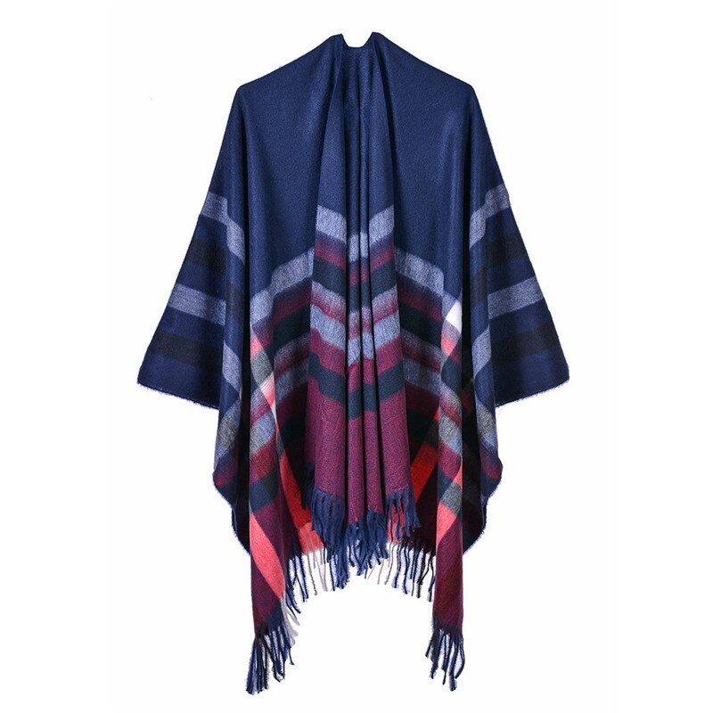Efterår vinter plus size varme stribede ponchoer og kapper til kvinder oversized sjaler omslag cashmere pashmina kvindelig bufanda: 2