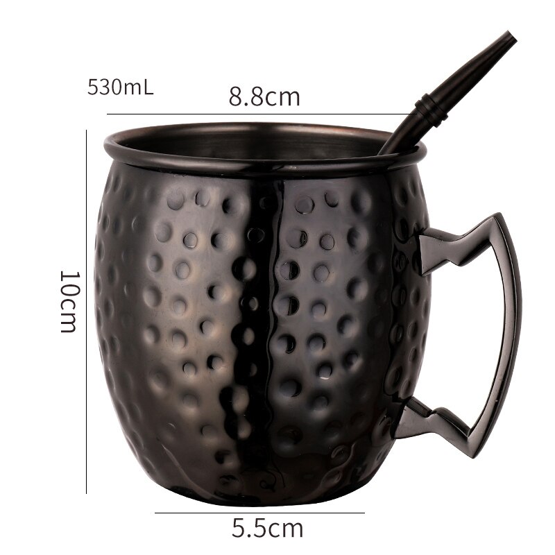 1 stk 530 ml metall vinglass kobberbelagt krus moscow mule kopp høykapasitets ølkopper cocktailglass bar fest drikkevarer: C kopp og sugerør