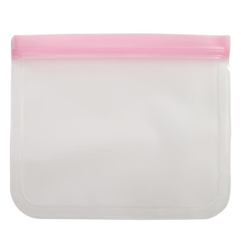 Reusable Silicone Food Storage Bags Leakproof PEVA Fruit Food Freezer Bag Fruit Meat Milk Organizer Ziplock Kitchen Supplies: Pink 21.5x18cm