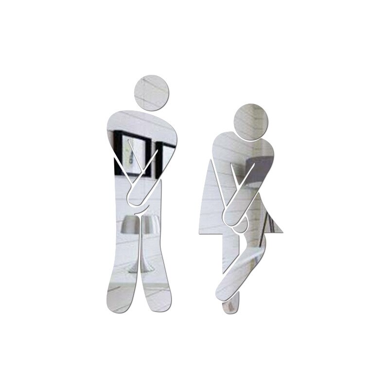Aftagelig sød mand kvinde toilet toilet wc wallsticker familie gør-det-selv indretning spejl mærkat boligindretning til badeværelsesartikler: Grå