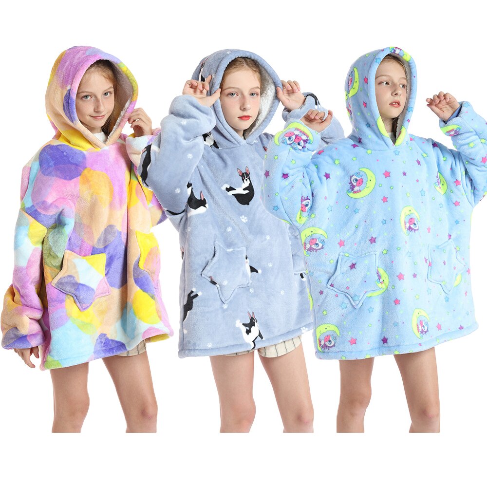 Dziewczęcy szlafrok z kapturem Kigurumi jednorożec dziecięcy bielizna nocna szlafrok kąpielowy dla dzieci leniwy koc funkcja bawełniany polarny zimowy