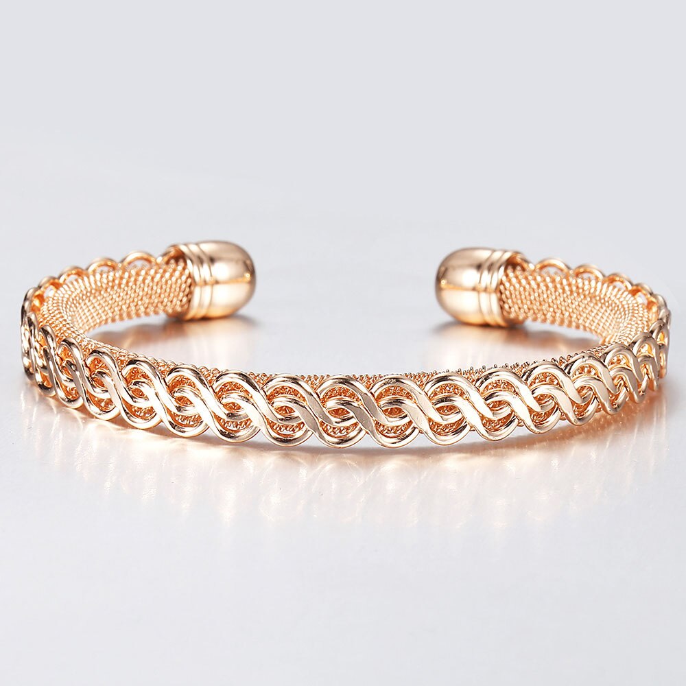 Bangle Bracelet for Women Girls 585 Rose Gold Opening Cuff Twisted Carved Braided Wedding Jewelry Best HCB49