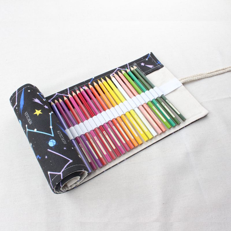 Cartuchera Kawaii escolar para niñas y niños, cartuchera coreana grande de 36/48/72 agujeros, cartuchera negra de estrellas, papelería