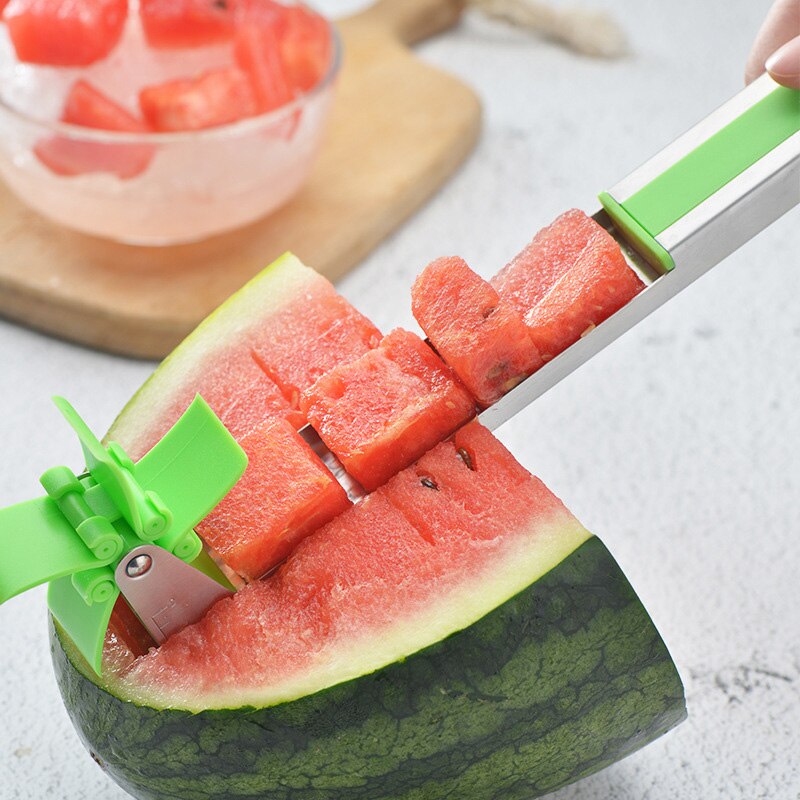Keuken Slicer Rvs Watermeloen Cutter Fruit Salade Tool Meloen Watermeloen Windmolen Slicer Tong Corer Voor Zomer