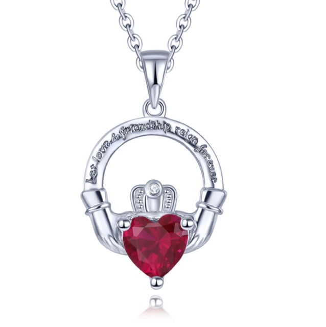 Hutang Colorful S925 Pendants for Women 0.76 Carats Created Emerald Heart Shape Women Romantic Lovely Silver Pendant: Created Ruby