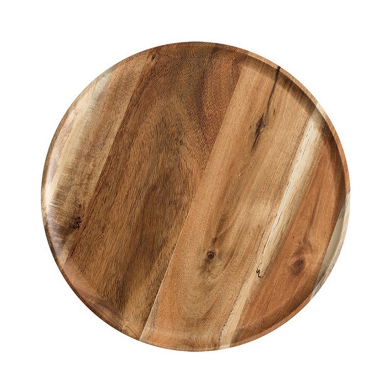Japanese-style Solid Wood Plate Eco-friendly Tray Round Plate Acacia Wood Large For Family Kitchen Tool: Acacia / L