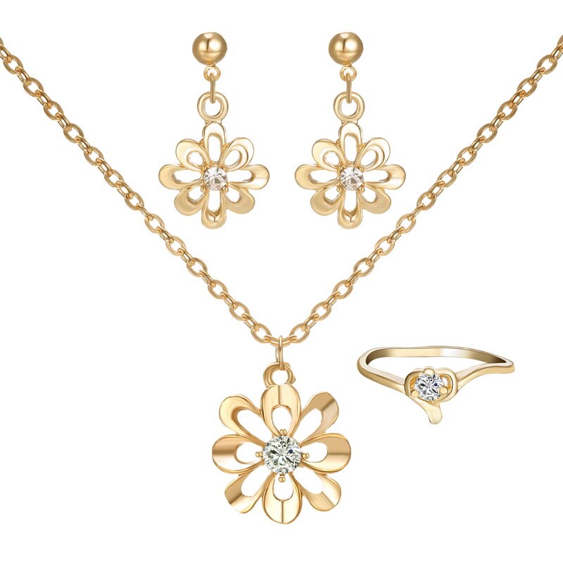 Mode CZ sieraden kristallen sieraden sets bruiloft sieraden set voor bridal ring + ketting + earring sets
