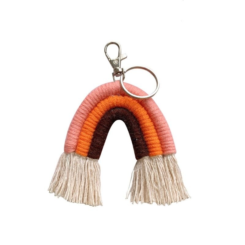 Weben Regenbogen Schlüsselanhänger Boho schlüssel Halfter Schlüsselring Macrame Tasche Charme Auto Hängen 19QB: 14