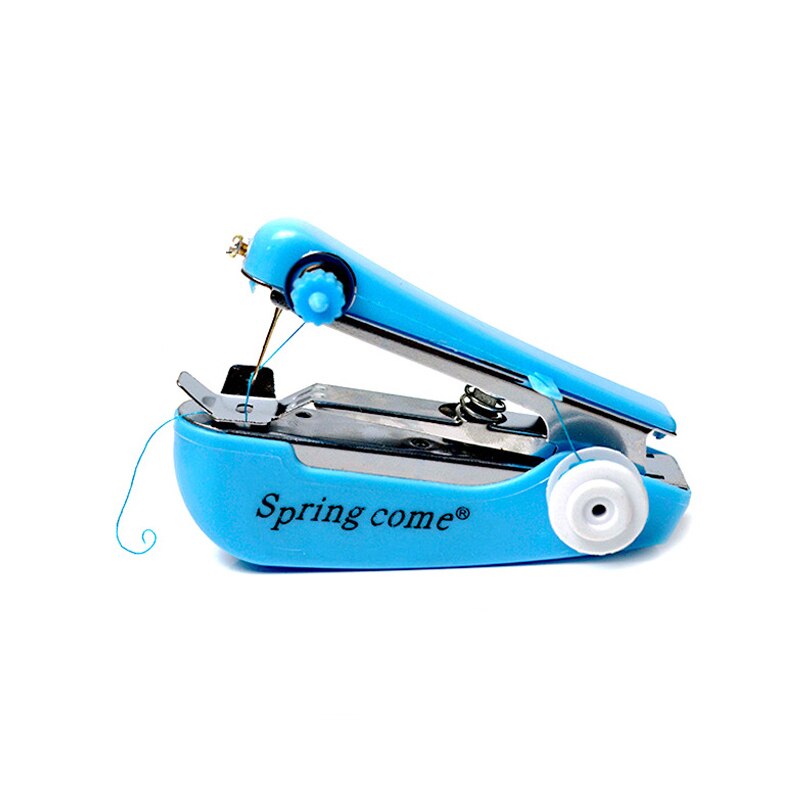 Bærbare mini håndholdte symaskiner syning sy håndarbejde trådløse tøjstoffer elektriske symaskiner søm sæt: Blå