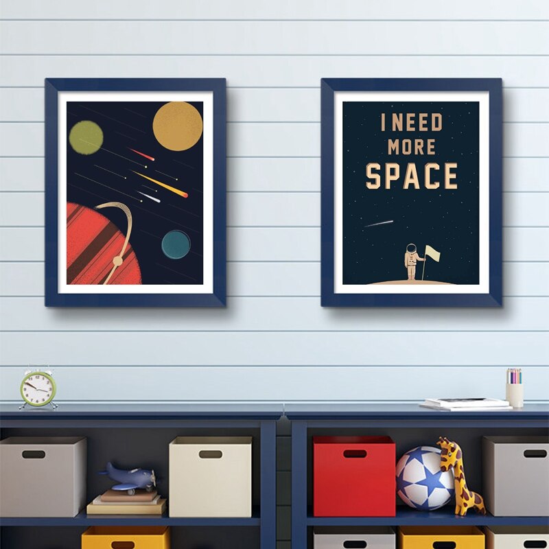 Space Poster Wall Art Canvas Prints , I Need More Space Science Art Outer Space Planets Print Retro poster kraft paper