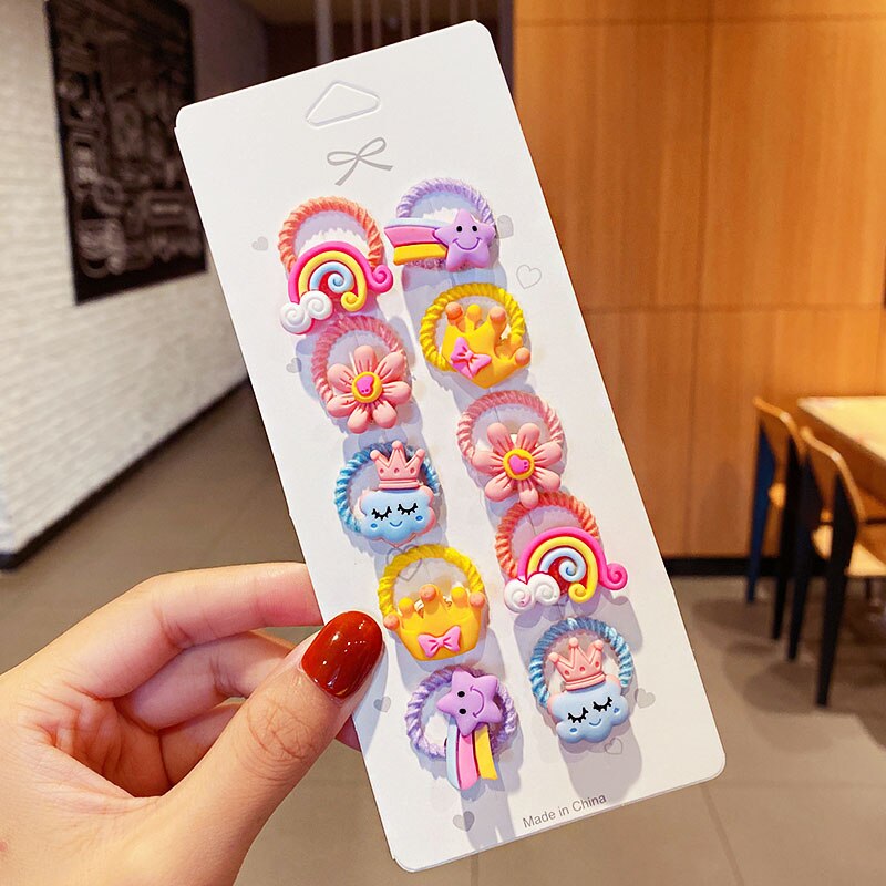 Bandas Elásticas pequeñas para el cabello para niñas, accesorios para el cabello de , lazo para el cabello con flores de dibujos animados, 10 unids/set: Champán