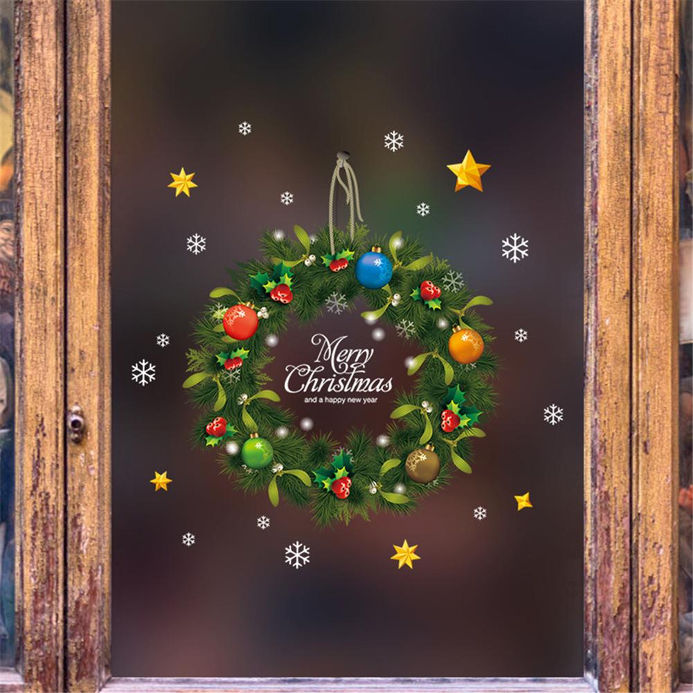Christmas Wreath Wall Stickers Window Glass Section Decal Santa Claus Mural Art Year Christmas Decoration Home Decorati