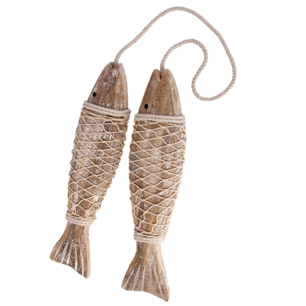 Set Van 2 Antieke Houten Vis Decor Ornament Muur Opknoping Houten Vis Decoraties Voor Thuis Nautische Thema