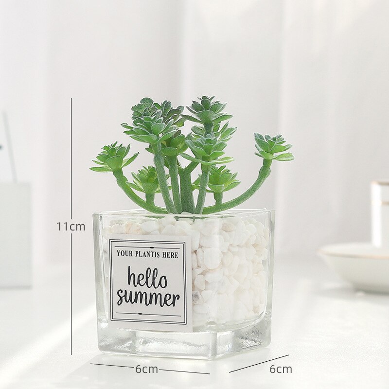 Planta de simulación nórdica, Mini planta suculenta en maceta, péndulo , botella de vidrio de piedra verde, planta decorativa de escritorio en maceta: A