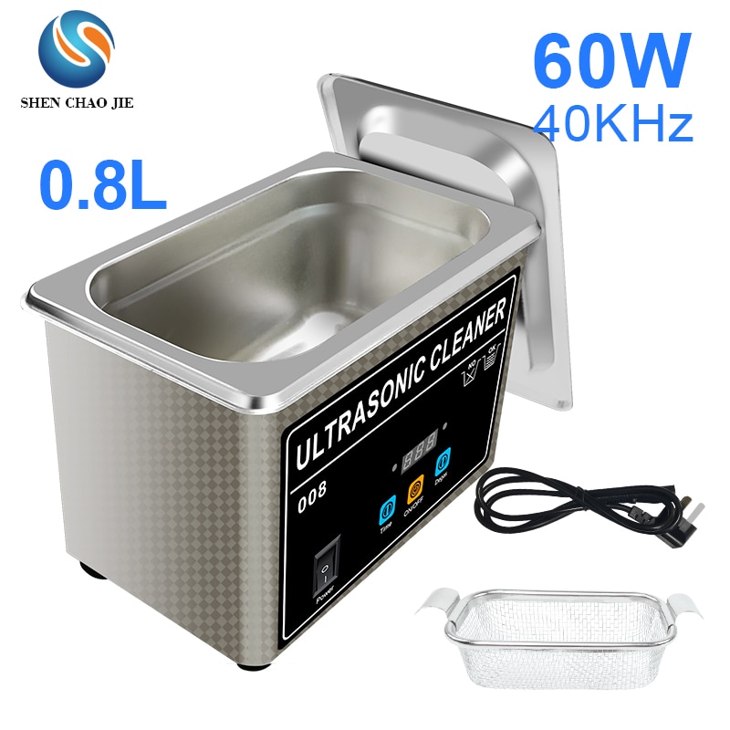 Ultralydrens 35w 800ml husholdnings digital kurv i rustfritt stål 110v 220v ultralyd rengjøring for protese klokker briller: 60w 220v sølv / Eu