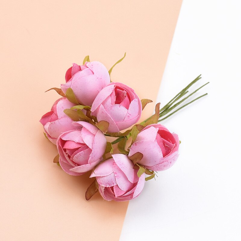 6 piezas ramo multicolor rosas de seda jarrones para decoración del hogar boda flores decorativas al por mayor guirnalda de Navidad álbum de recortes