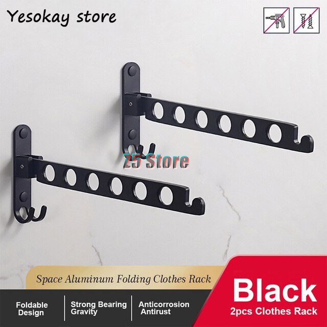 Aluminium Zwart Kledingrek Swivel Folding Kleerhanger Rack Droger Balkon Droogrek Voor Kleding Hanger Wandmontage