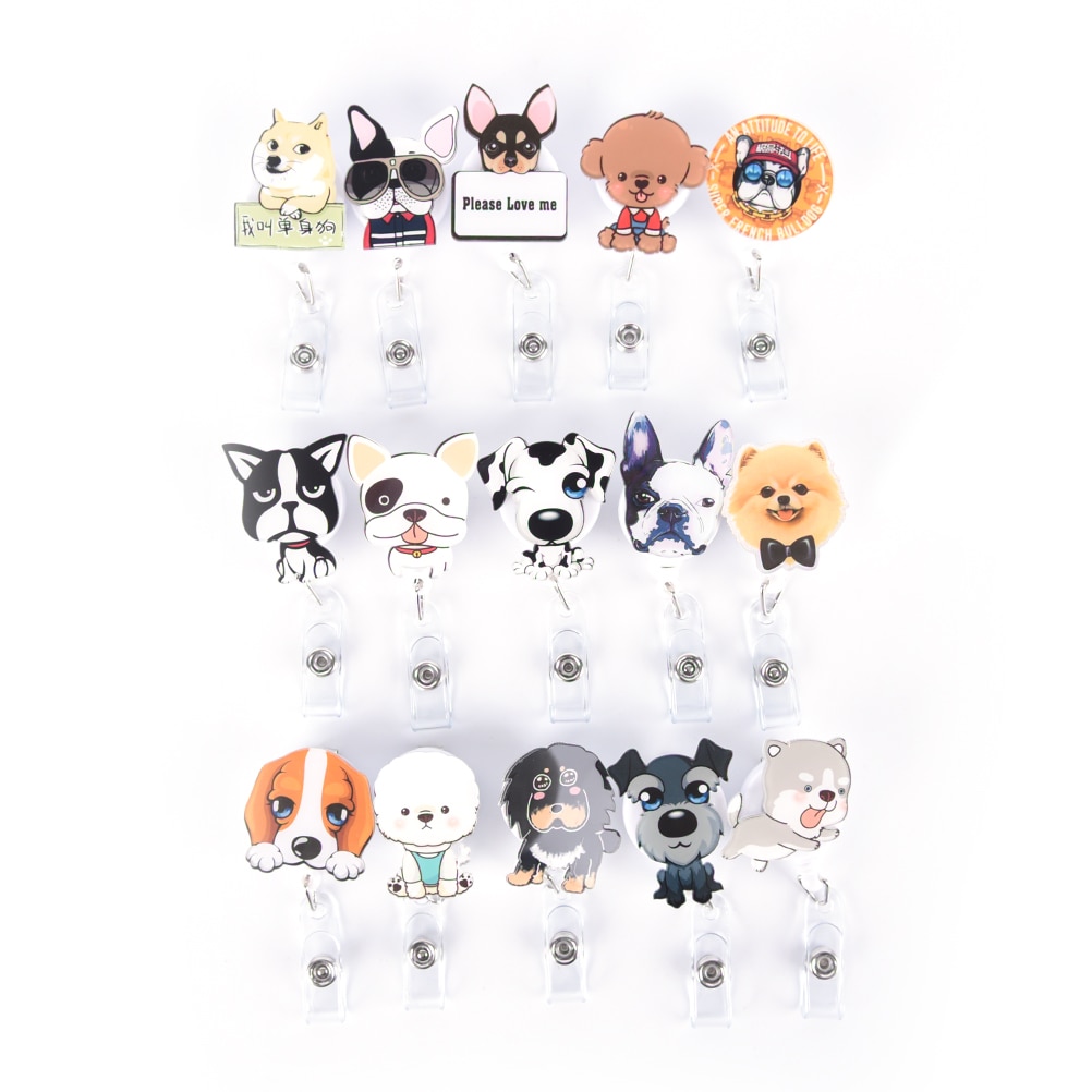 1Pcs Cute Mini Cartoon Dog Retractable Badge Reel Nurse Exihibiton ID Name Card Badge Holder