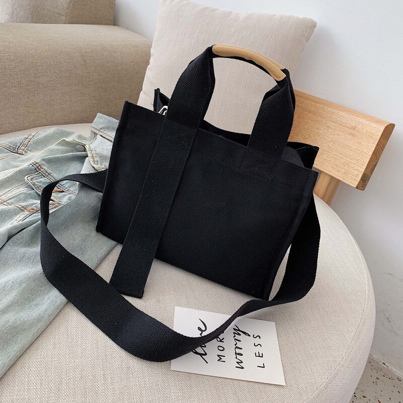 Canvas Vrouwelijke Ulzzang Grote Capaciteit Student Tote Draagbare Tas: Black