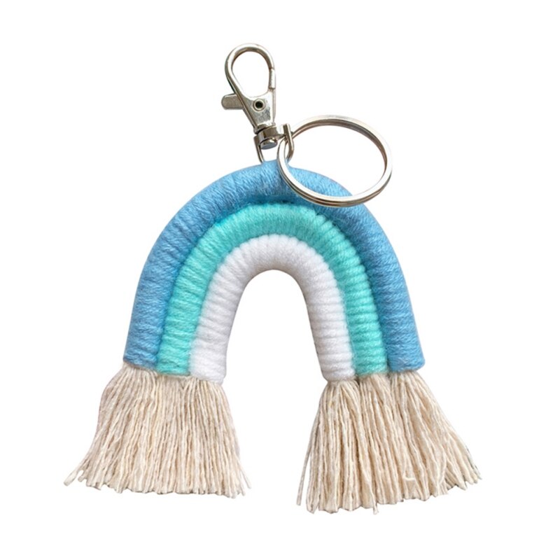 Macrame regnbue nøgleringe boho taske charms med kvaster håndvævet bomuldstilbehør til bilnøgle pung pung hængende dekoration: H