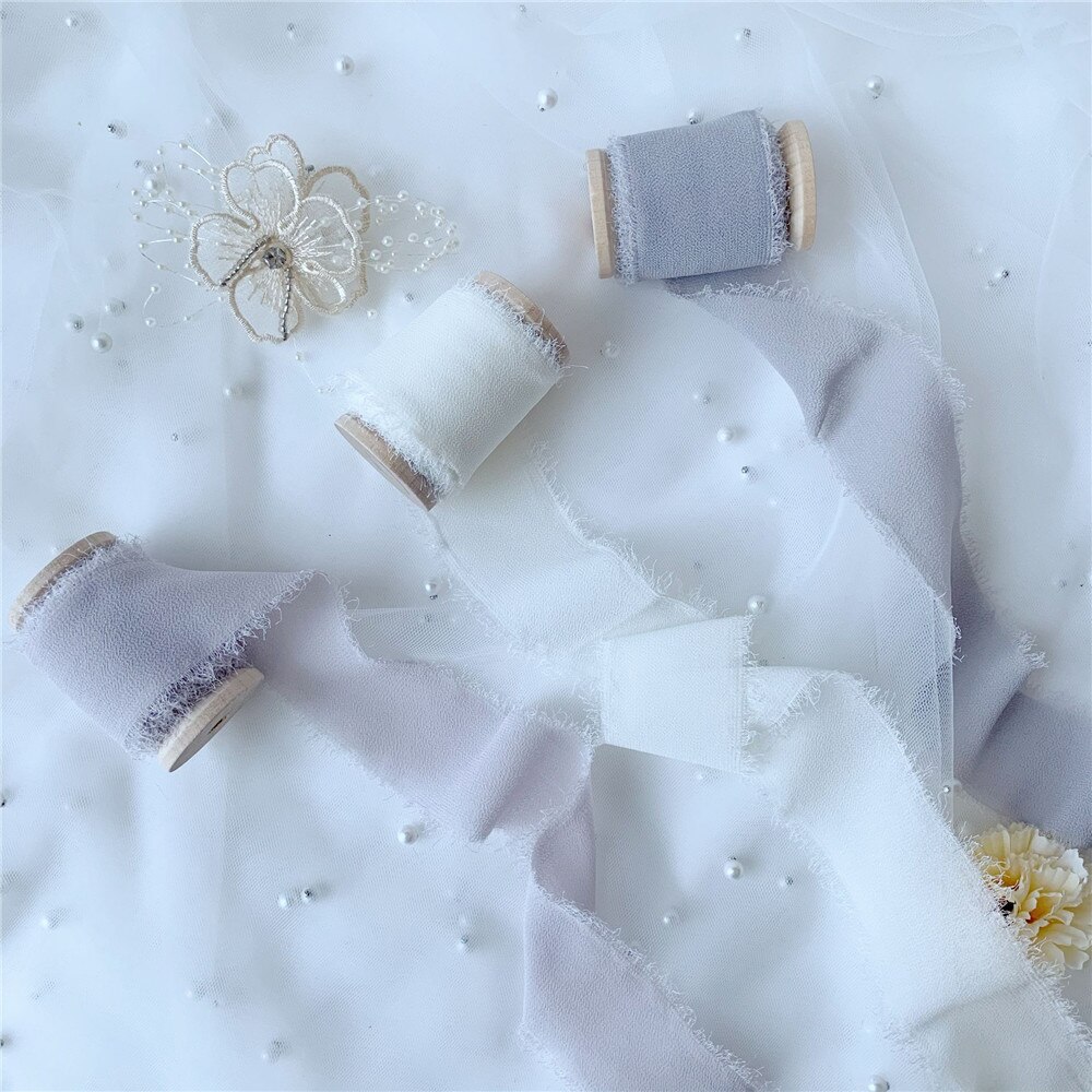 3 Rollen/Set Roll Ins Stijl Handgemaakte Chiffon Verzwakte Randen Zijden Lint Bruiloft Boeket Streamers Fotografie Styling, cadeaupapier