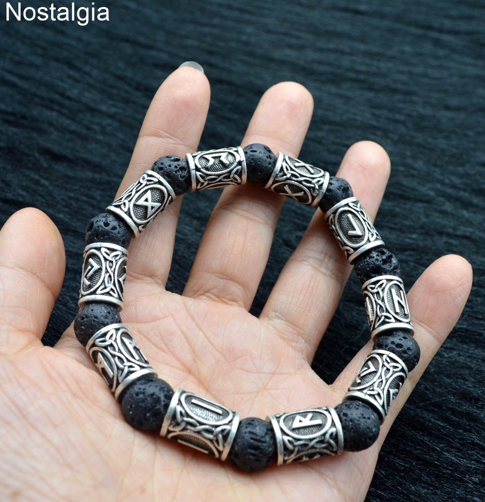 Pulseira viking de pedra de lava, pulseira masculina e feminina vikinhos acessórios decorativos joias braceletes