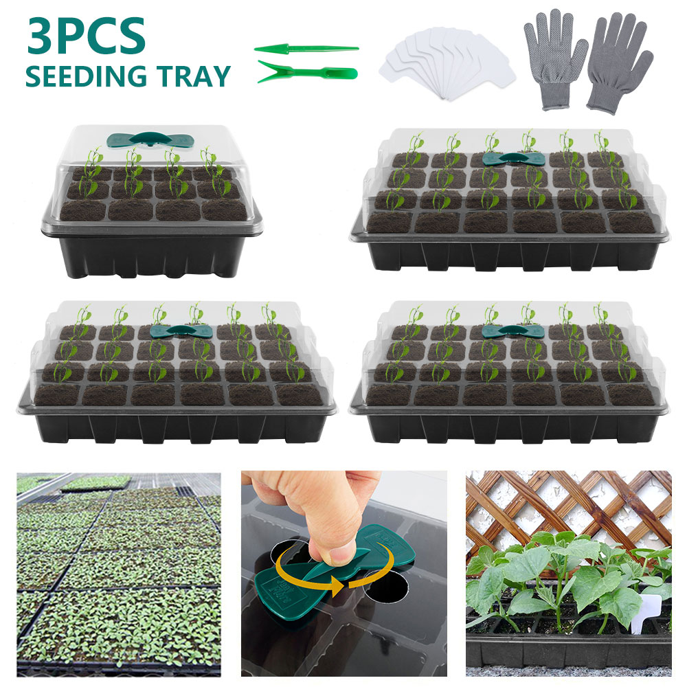 3Pcs 12/24 Cellen Zaad Starter Trays Plant Zaden Grow Box Trays Kieming Doos Met Transparante Deksels Doos Kwekerij potten