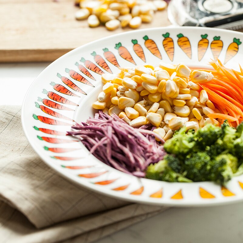 10 Inch Brand Ceramic Dishes &amp; Plates Porcelain Carrot Printed Under Glazed Round Bone China Pasta Dish