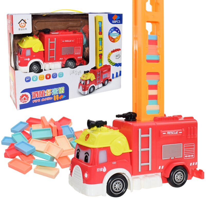 Automatische Verlegung Domino Ziegel Zug Auto einstellen Klang Licht freundlicher Bunte Kunststoff Dominosteine Blöcke Spiel Spielzeug Auto für freundlicher: rot mit Kasten