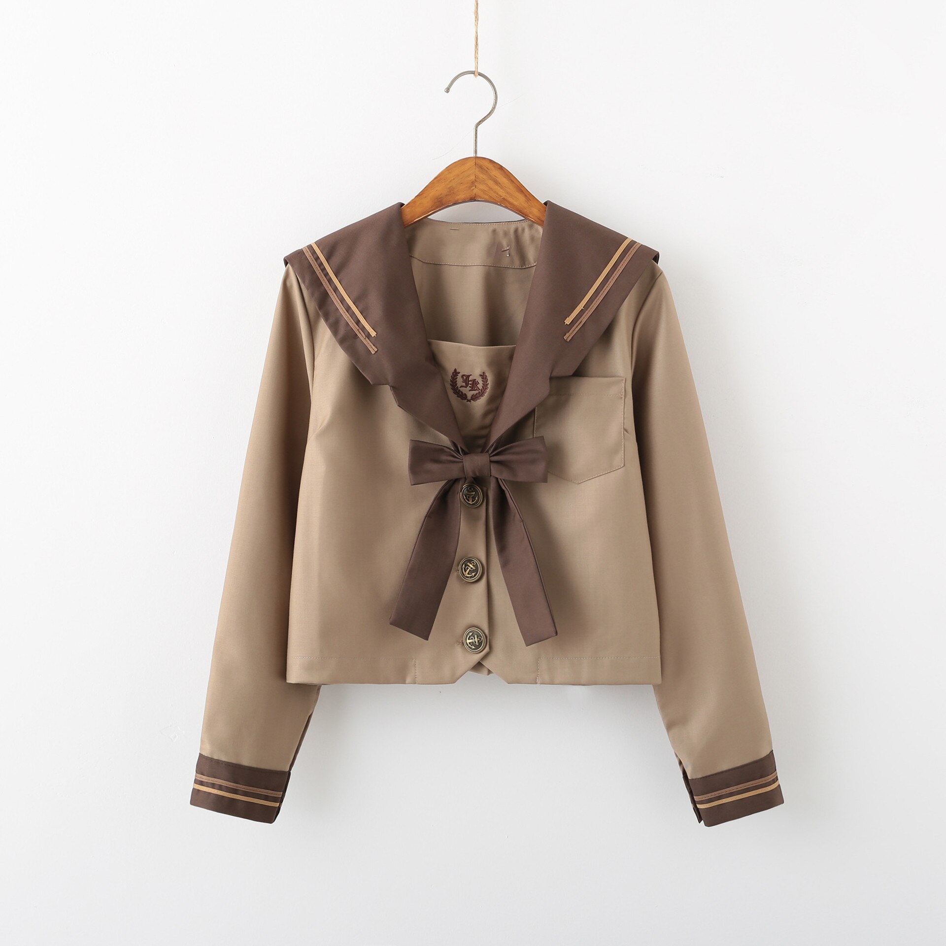 Uniforme JK de talla grande para niñas, uniformes de Escuela Japonesa bordados, trajes de marinero de manga larga para mujer