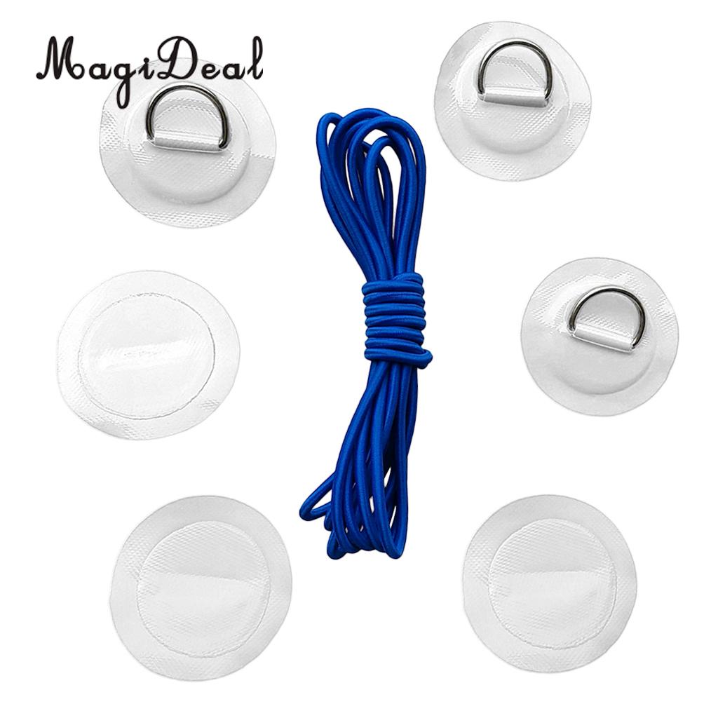 Accesorios para Kayak-6 uds. Parche/almohadilla de anillo en D de repuesto + cuerda elástica para costilla de PVC, bote inflable, balsa, canoa, aparejo de pesca: White