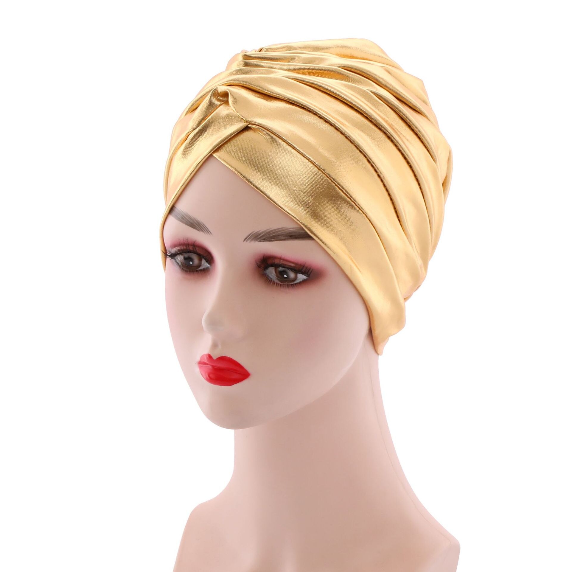 Sombreros de turbante para mujer, turbante de seda bronceada, placa ligera, casera, africana, india, musulmana, bufandas para envolver la cabeza, negro y rosa: Oro