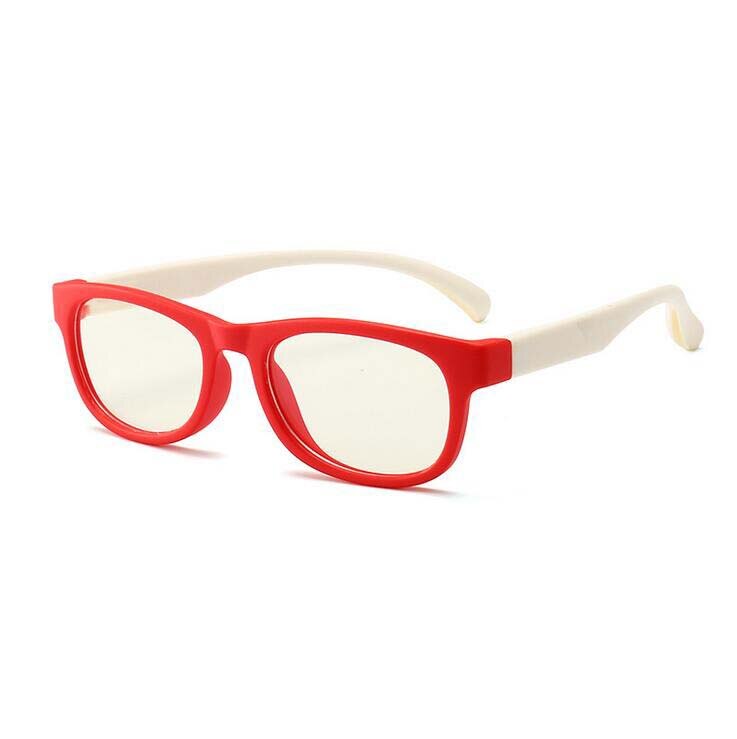 Dreng og pige anti-blå firkantet børn optiske briller silikone barn flad spejl briller stel briller: Rød ramme hvid