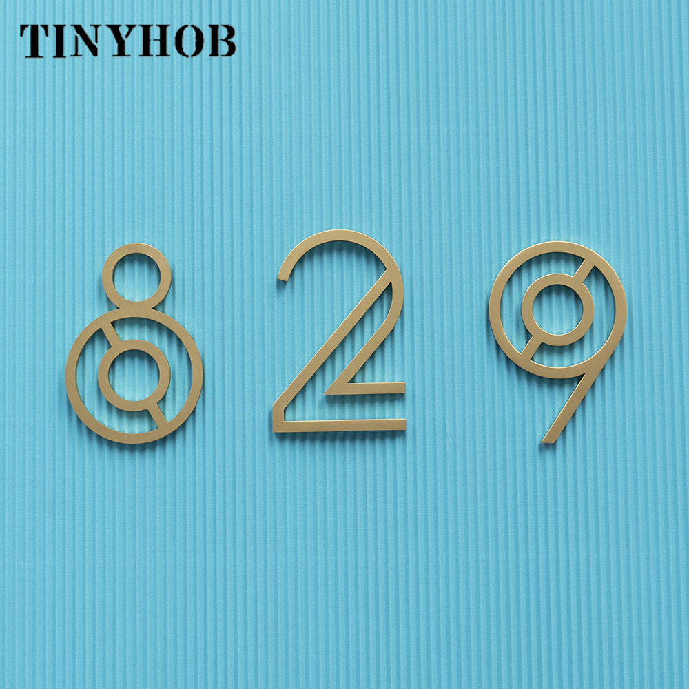 Números de casa huecos dorados, decoración de pared, placas de puerta de latón para Villa, Hotel, figuras DIY, etiquetas de números de dirección para dormitorio, hogar y oficina