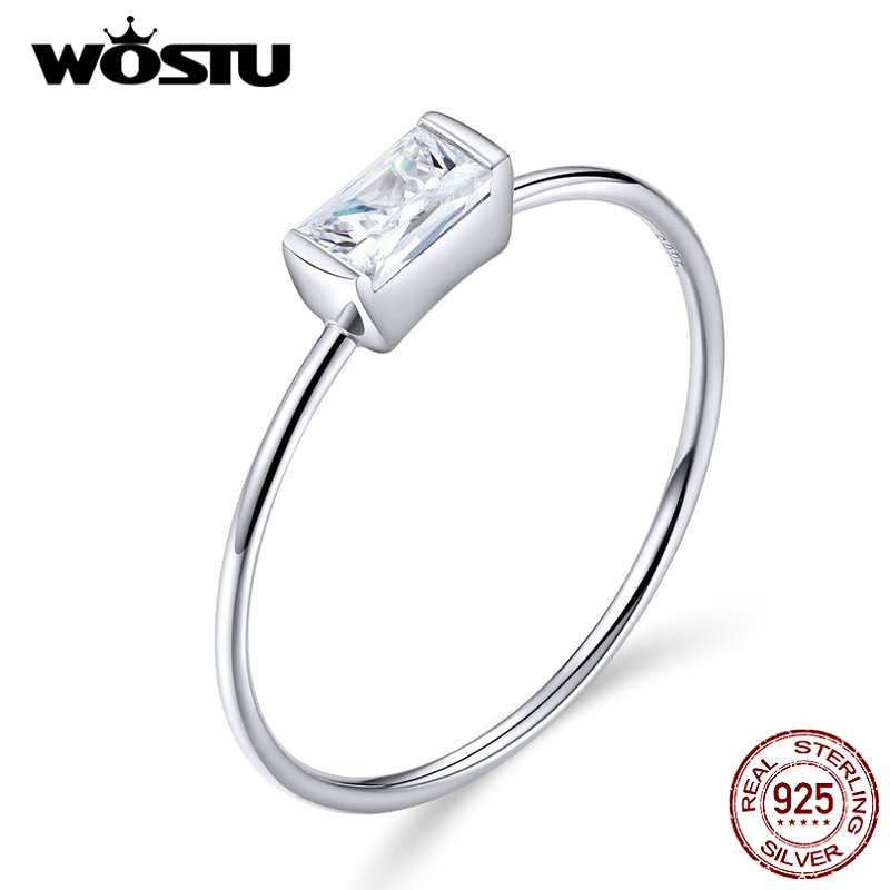 WOSTU Real 925 Sterling Silver Baguette Zircon Wedding Rings Finger For Women Lover Ring Silver 925 Jewelry CQR565