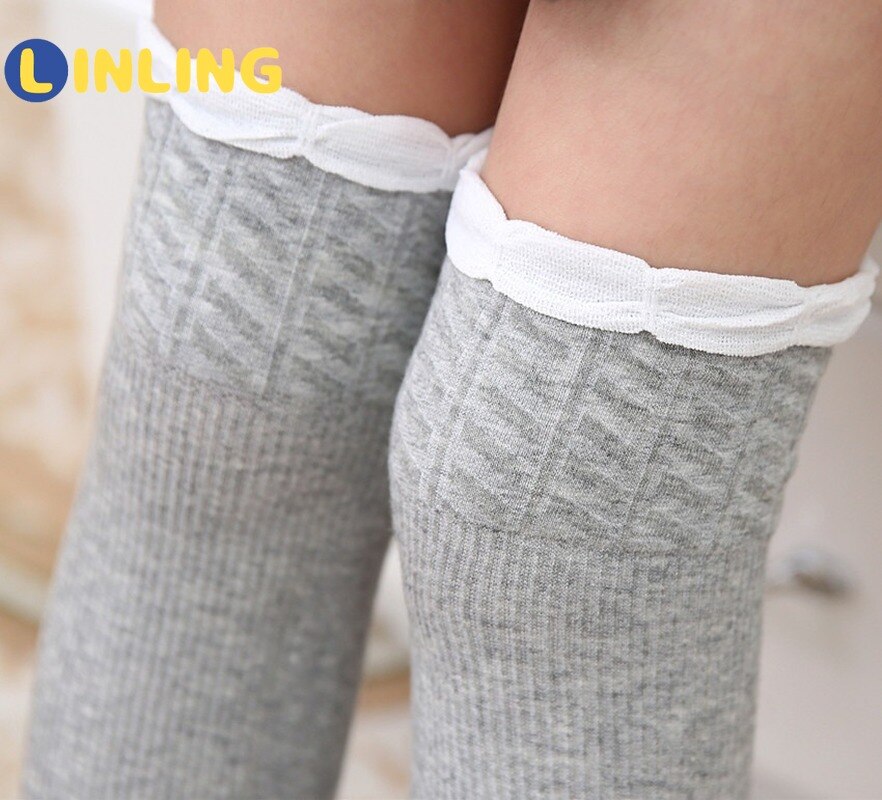 LINLING Summer Infant Over Knee High Socks Girls Mesh Breathable Stockings Autumn Toddler Girls Cotton Socks Solid Color P125