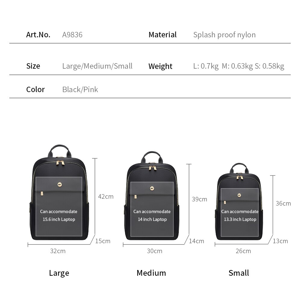 Anti Theft Waterproof Laptop Backpack 13.3 14 15.6 Inch Daily Work Business Backpack School back pack mochila for Women