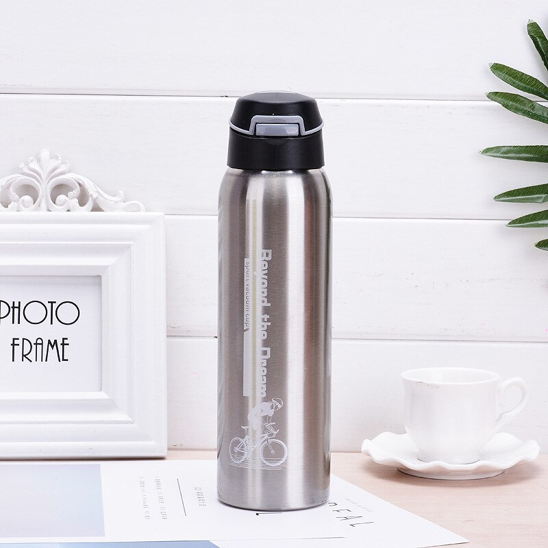 500ML Sport thermos water bottle Thermo Mug Stainless Steel Vacuum Flask mug with straw Insulation Cup Thermoses tthermal bottl: Silver